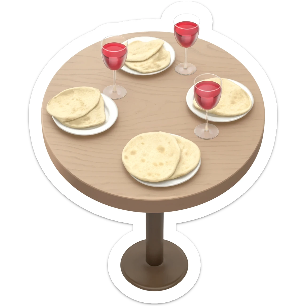 round table with 3 glass of wine and 3 plates of plain pita sticker