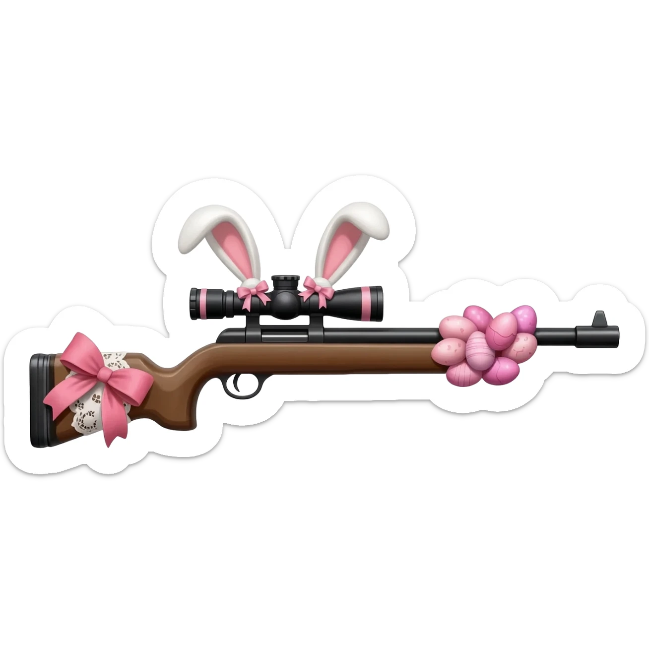 easter theme sniper rifle like with bunny ears and eggs and pink sticker