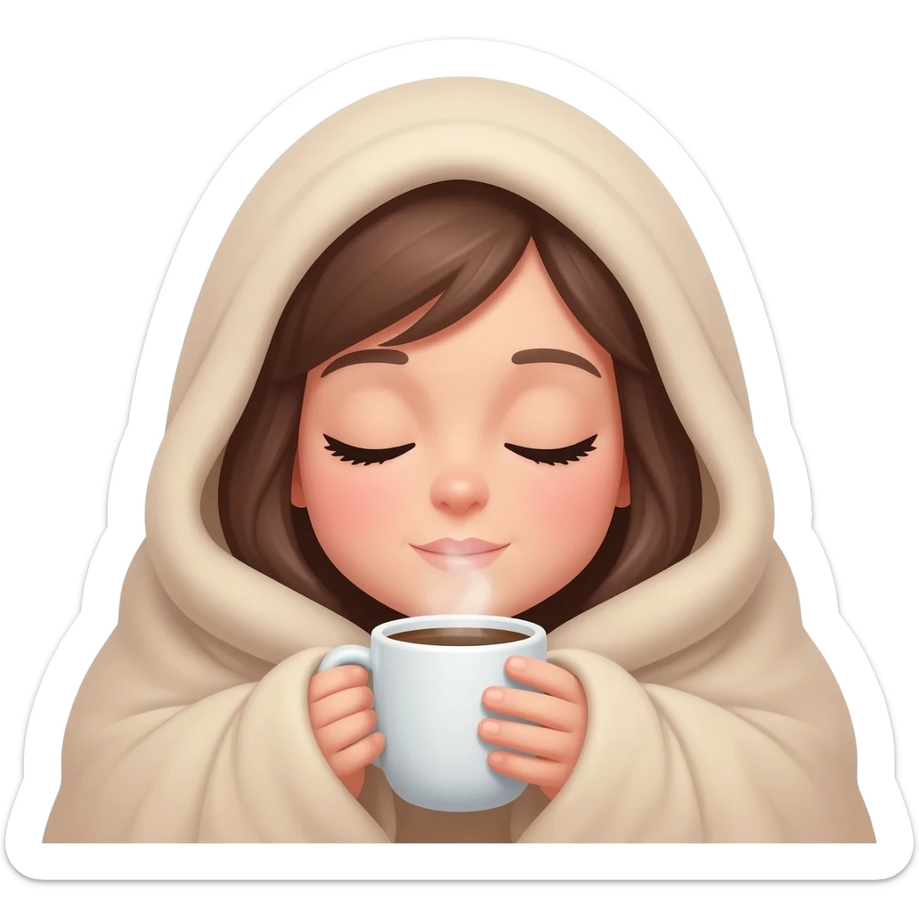 girl inside a blanket sipping coffee eyes closed sticker