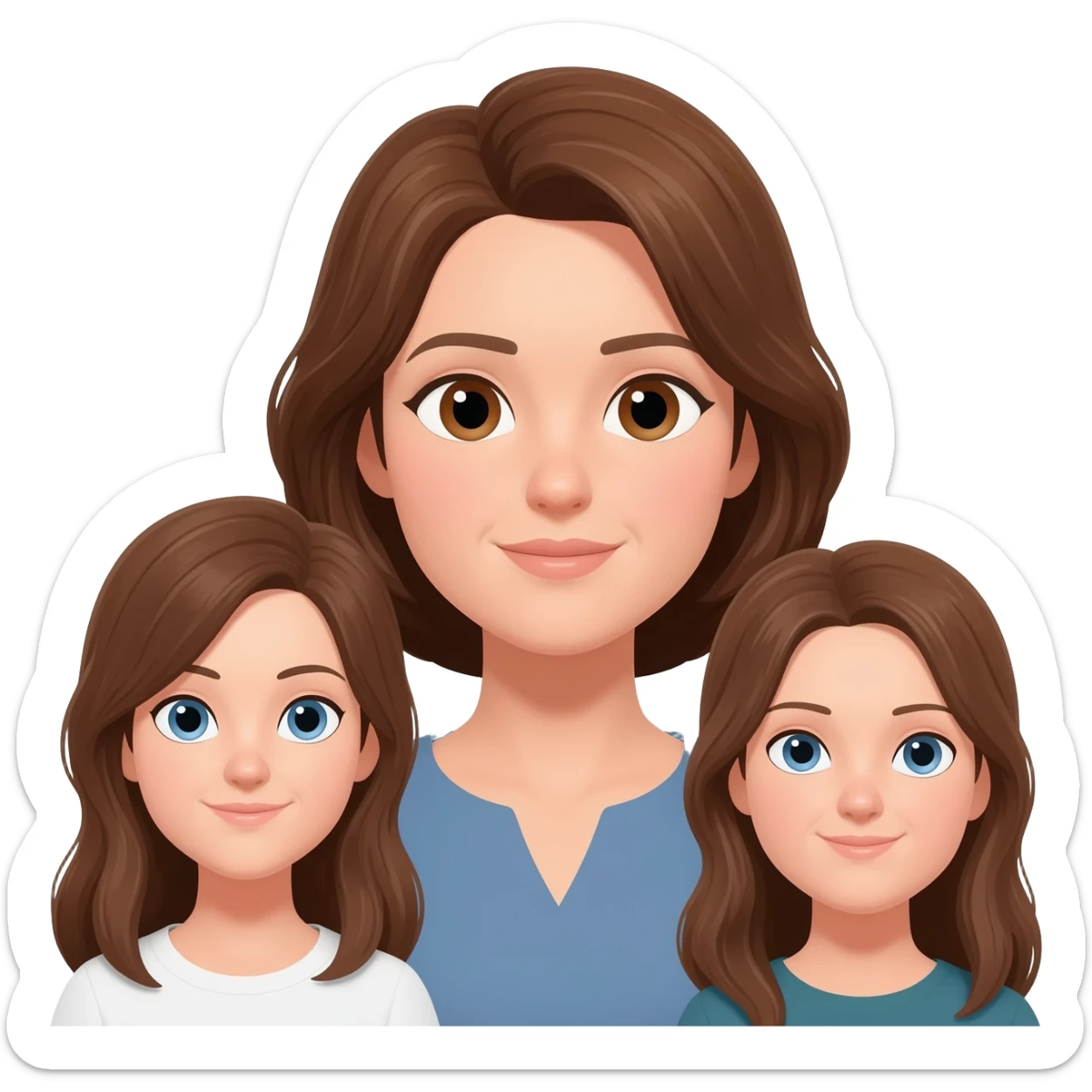Mom (brown hair and brown eyes) and two adult daughters (brown hair and blue eyes) all with pale skin sticker
