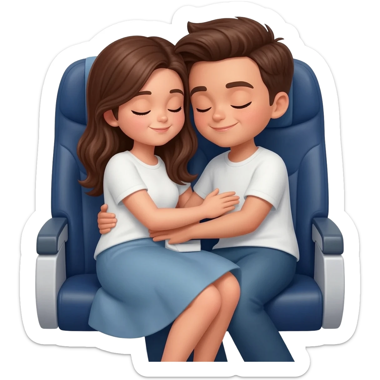 Cute brunette couple on a flight cuddling sticker