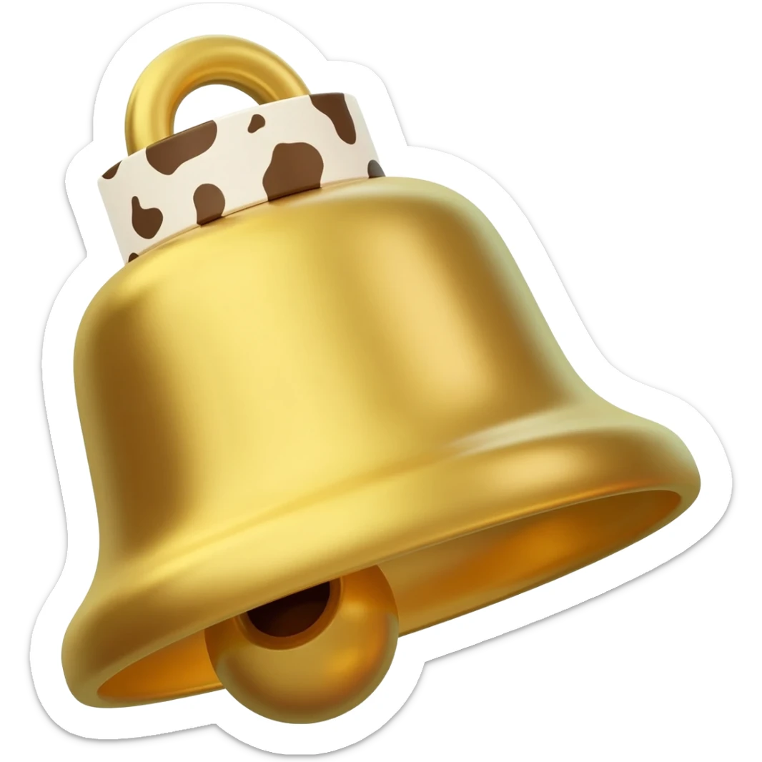 plain gold cowbell on a collar with cow dot pattern sticker