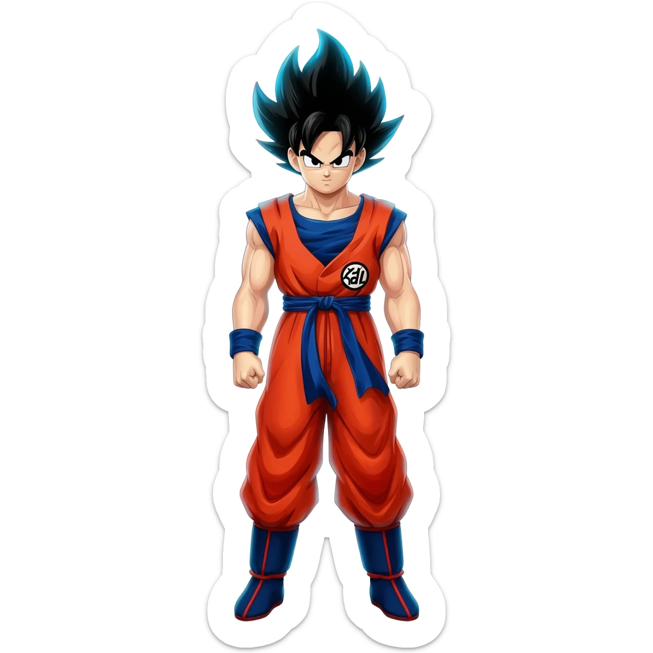 Goku su pelo de aura con rojo y azul Y que se vea todo menos los pies sticker