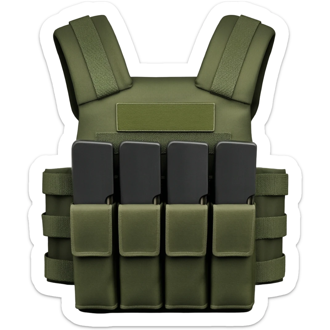Green fatigue plate carrier bandolier with magazine pouch  sticker