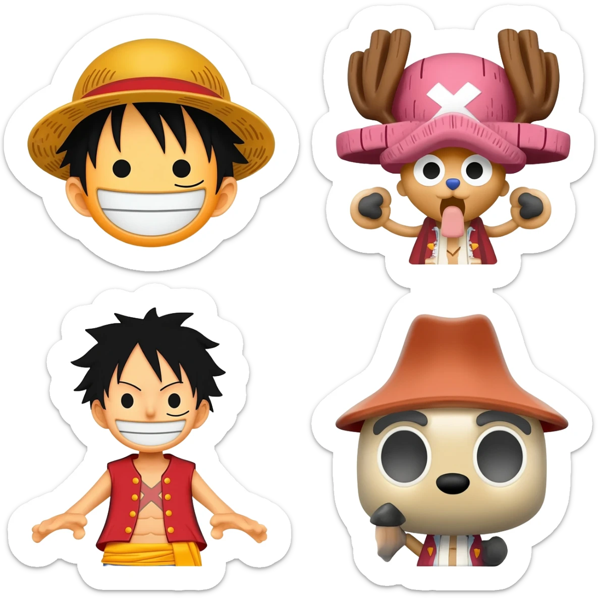 Cree un emoji de senku taiju luffy chopper zorro séparément sticker
