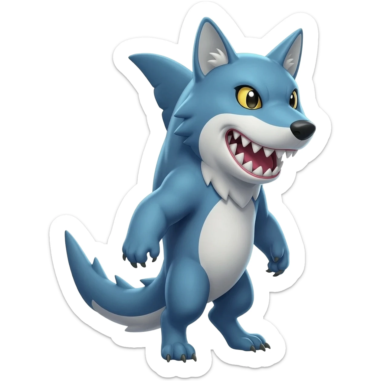 Cool badass edgy furry cute realistic Landhai-Shark-wolf-Sharpedo-Hyena-hybrid-animal-Pokémon-Fakemon-fusion-creature  sticker