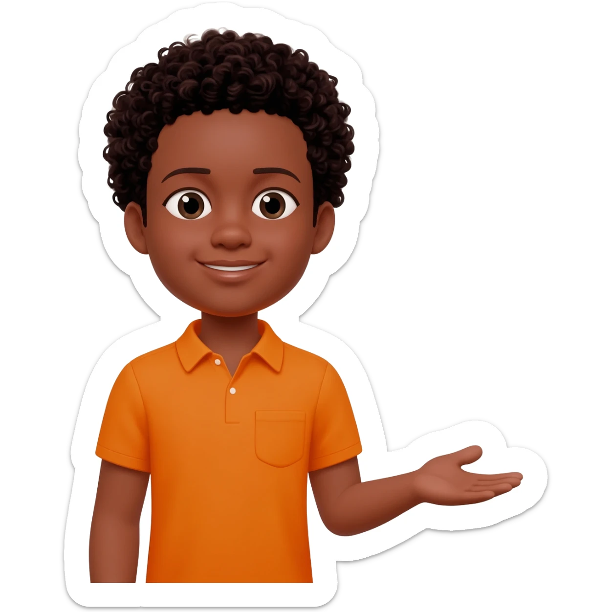 black boy curly hair orange shirt communicating I love you sticker