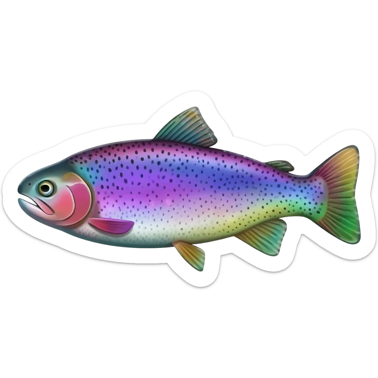 realistic rainbow trout fish bright saturated purple blue green yellow white with scales and black speckles sticker