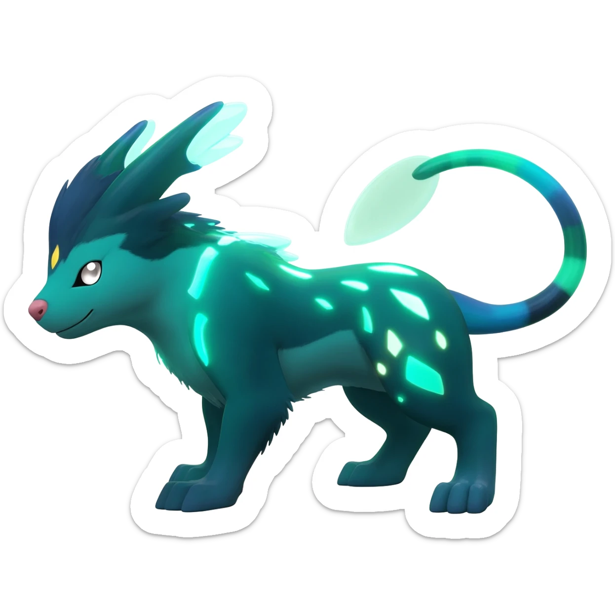 bioluminescent dark abysmal abyssal neon-glowing Trico-Sergal-Furret-Ferret-Wolverine-Vernid-furry-fursona-fusion-Fakemon-animal-hybrid-creature, full body sticker