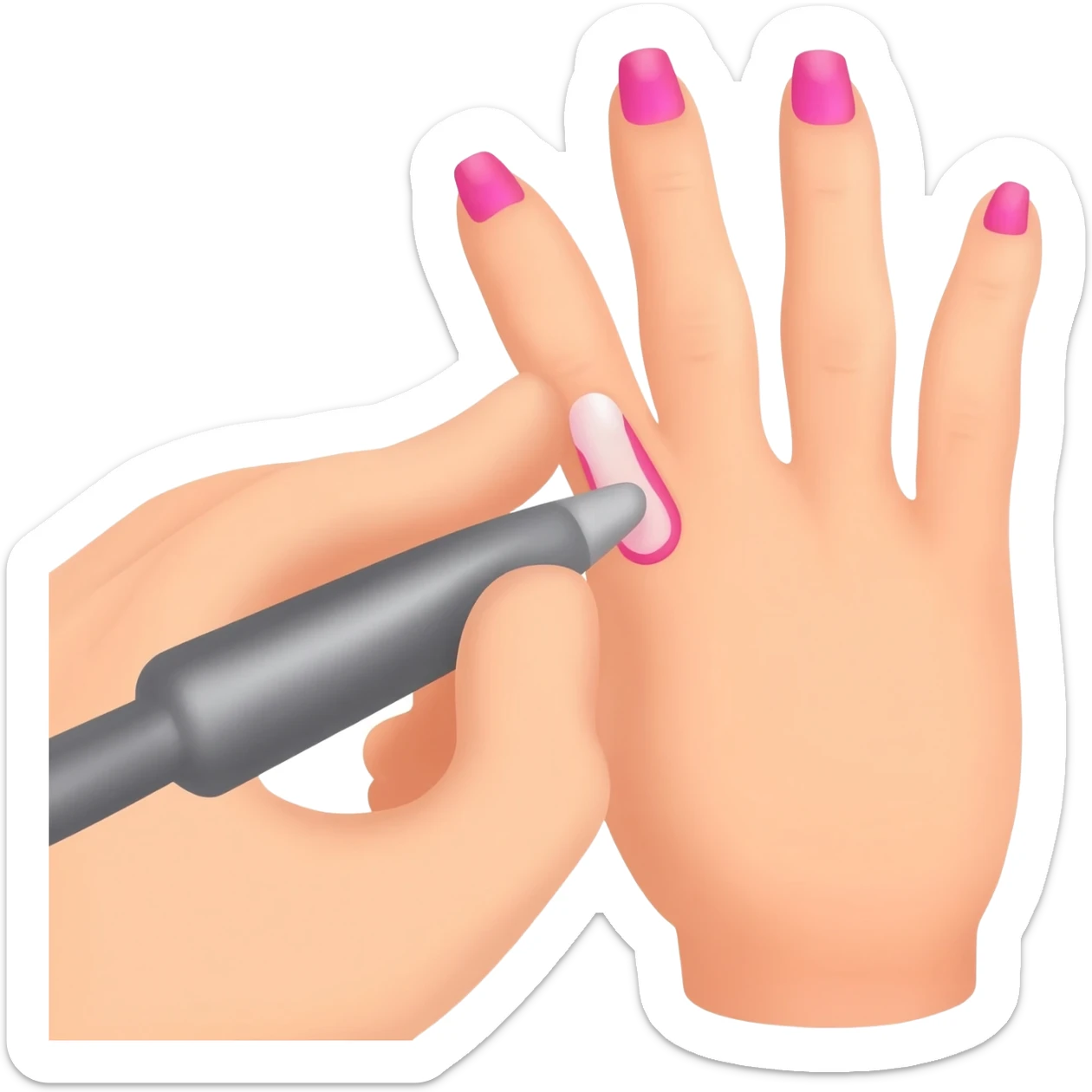 A woman Hand being done by a nail technician with pink nails sticker