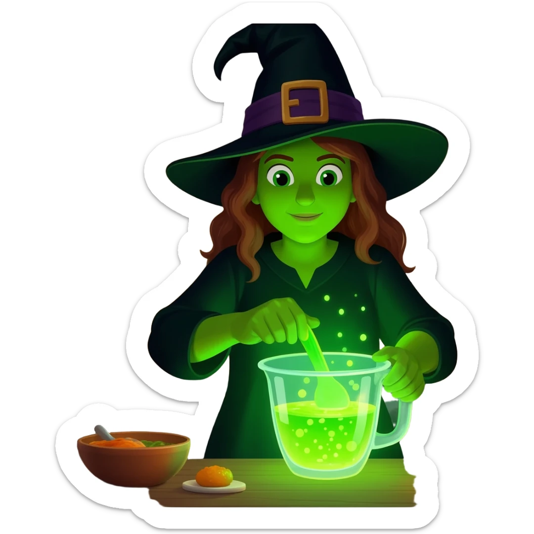 green witch cooking potion sticker