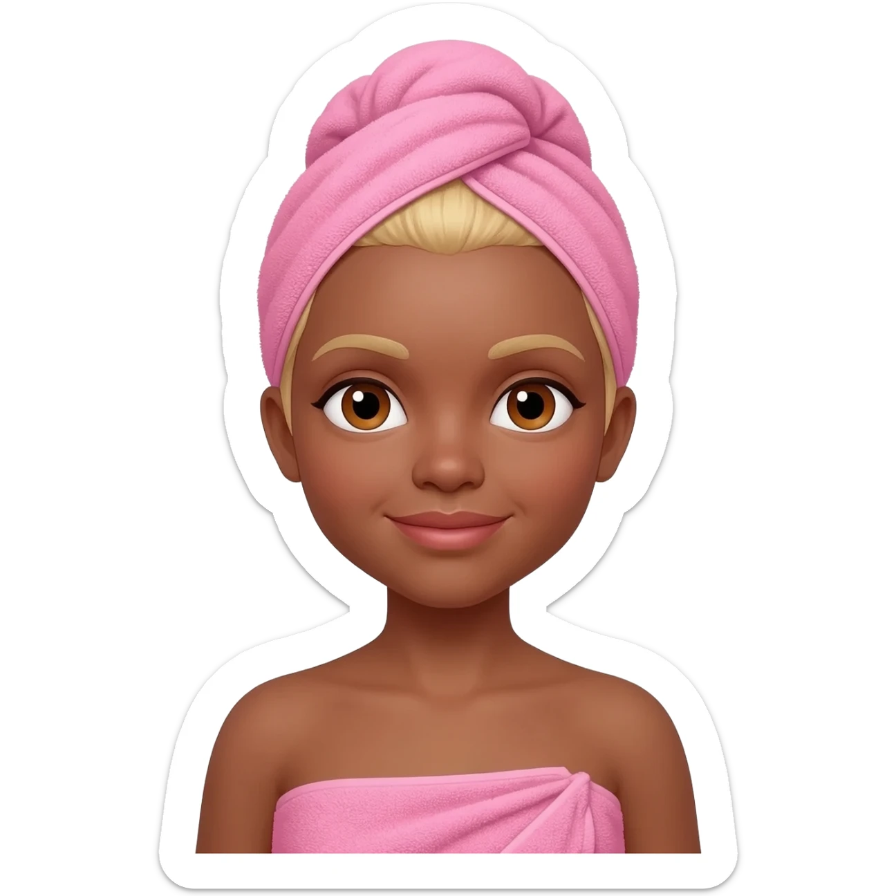 Light skin light brown eyes wearing pink head and body towel blonde hair sticker