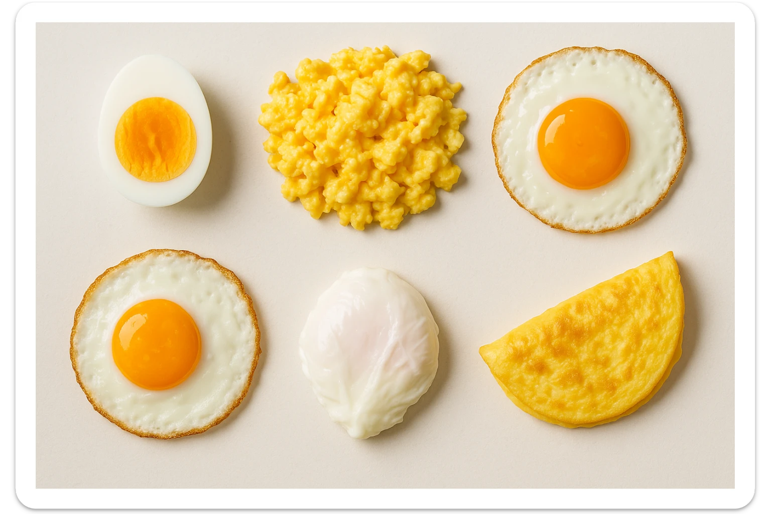 uova cotte in modo diverso in un clima pulito, viste dall'alto sticker