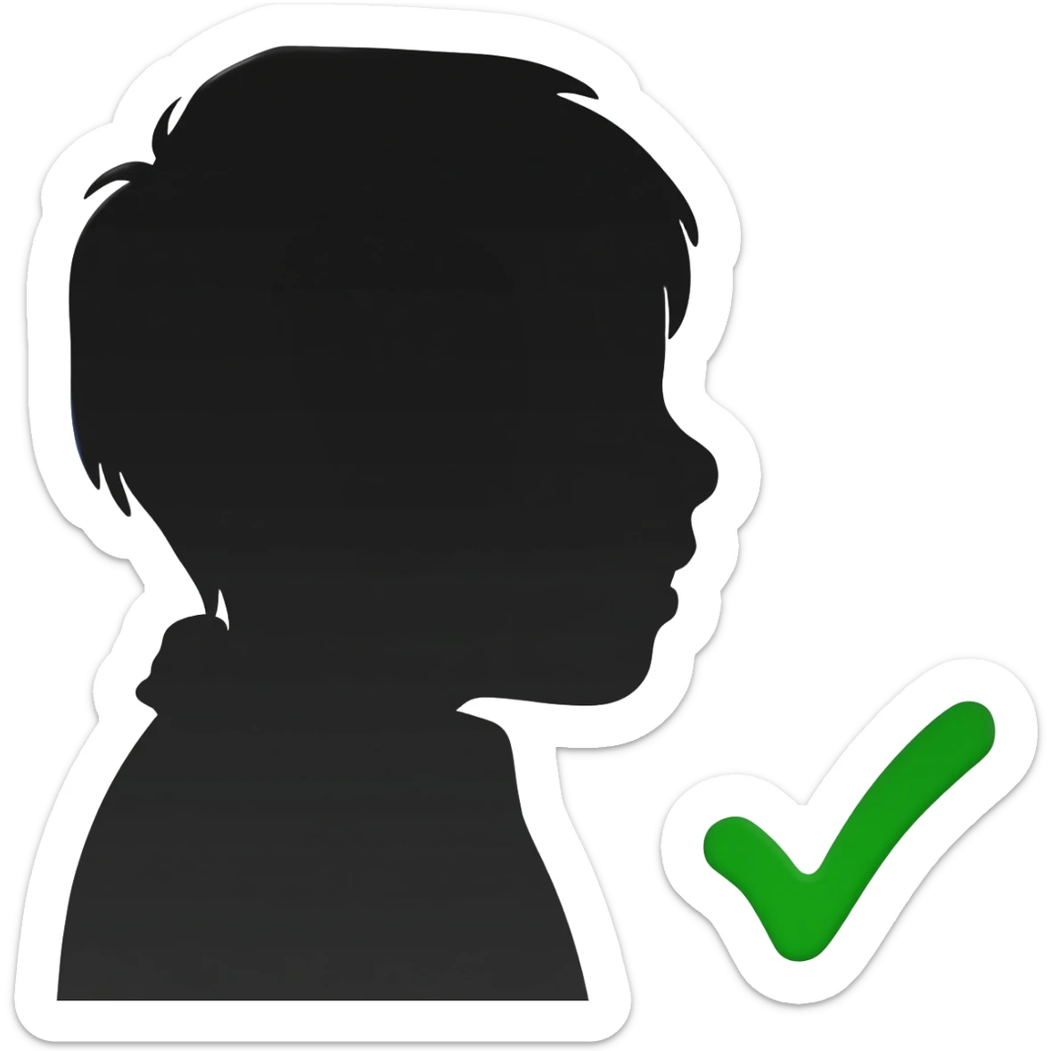 silhouette of a kid from the front without colour with a green check mark sticker