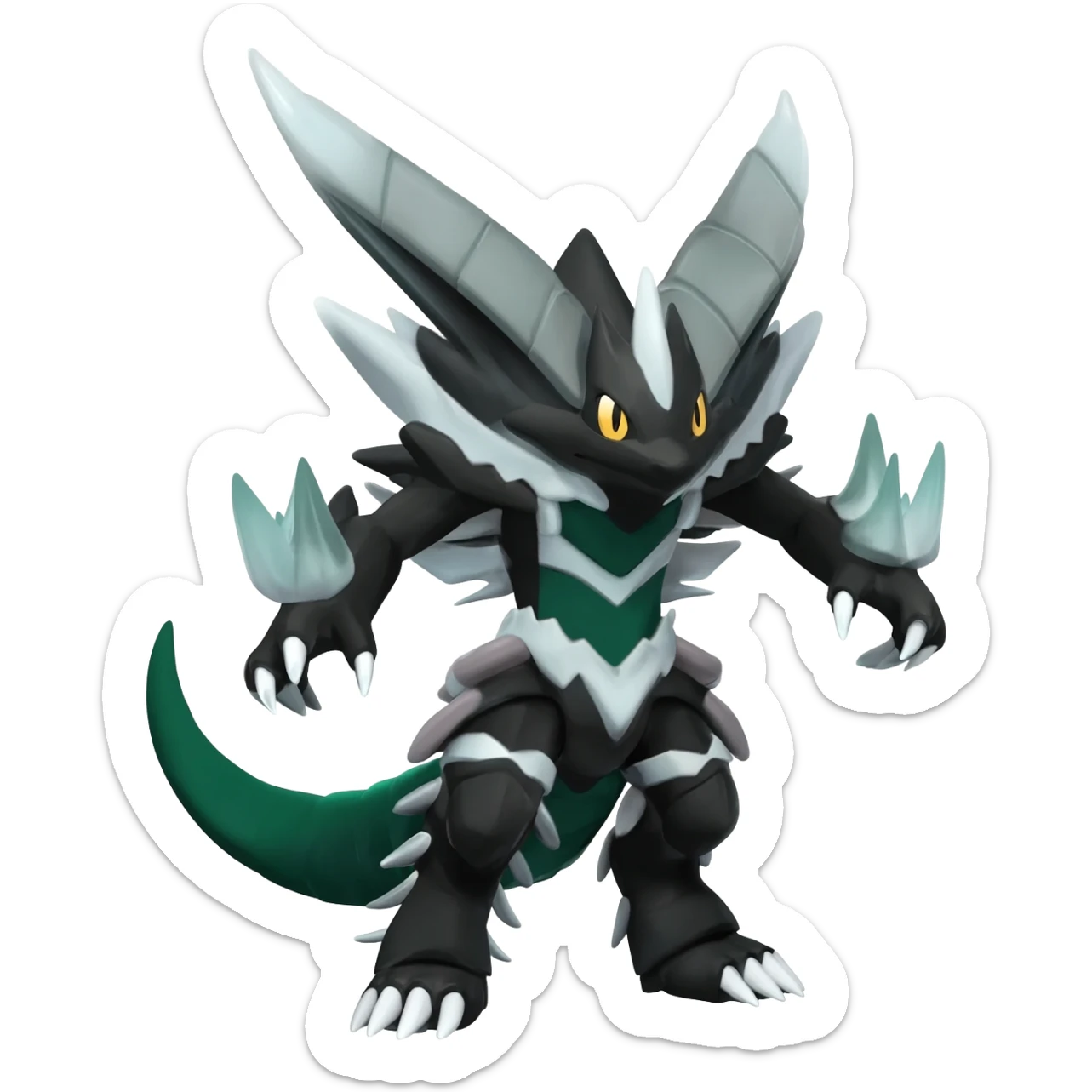 Shiny Black Grey White and Dark-Green Trico-Nargacuga-Silvally-Absol-fusion sticker