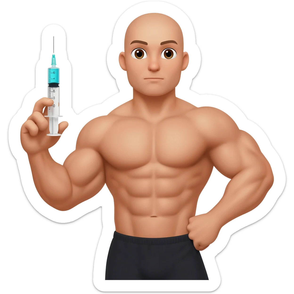 A body builder holding an injection in his hand sticker