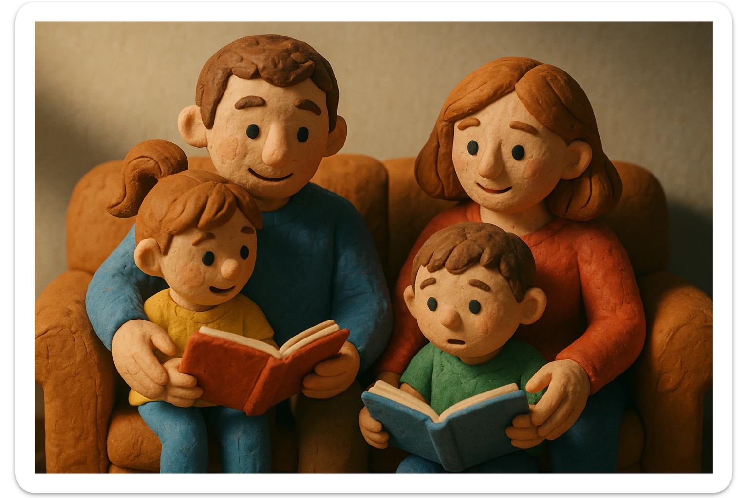 children with their parents, family reading books together sticker