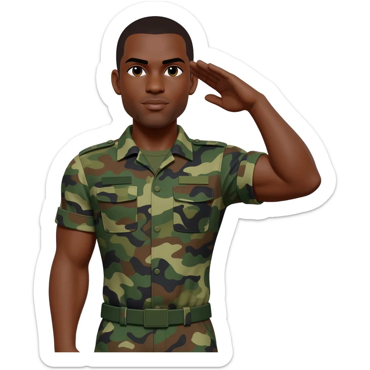 I need a black male military make soldier well built with muscle muscles soldier and camouflage green uniform saluting sticker