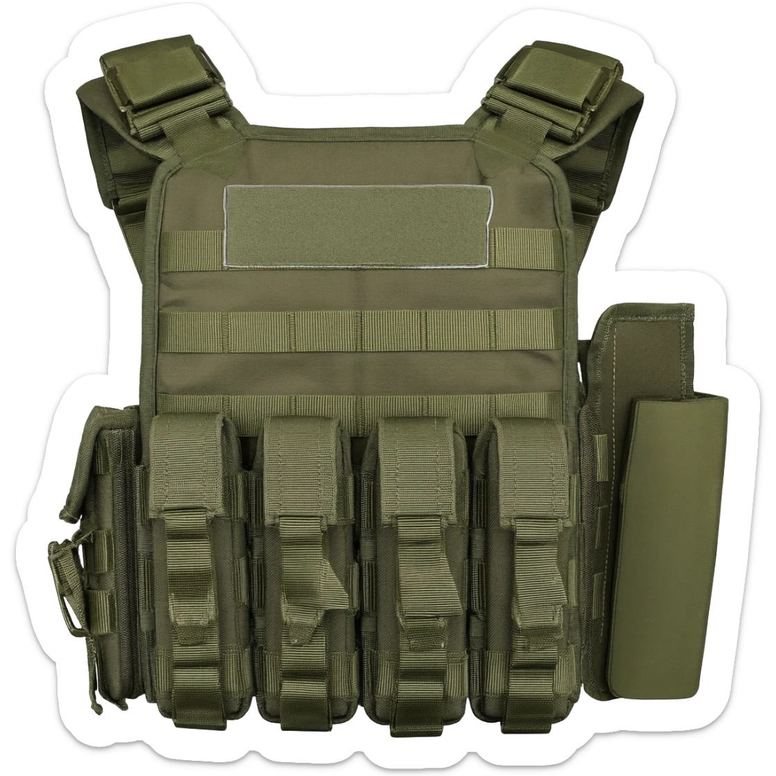 Green fatigue plate carrier bandolier with magazine pouch  sticker