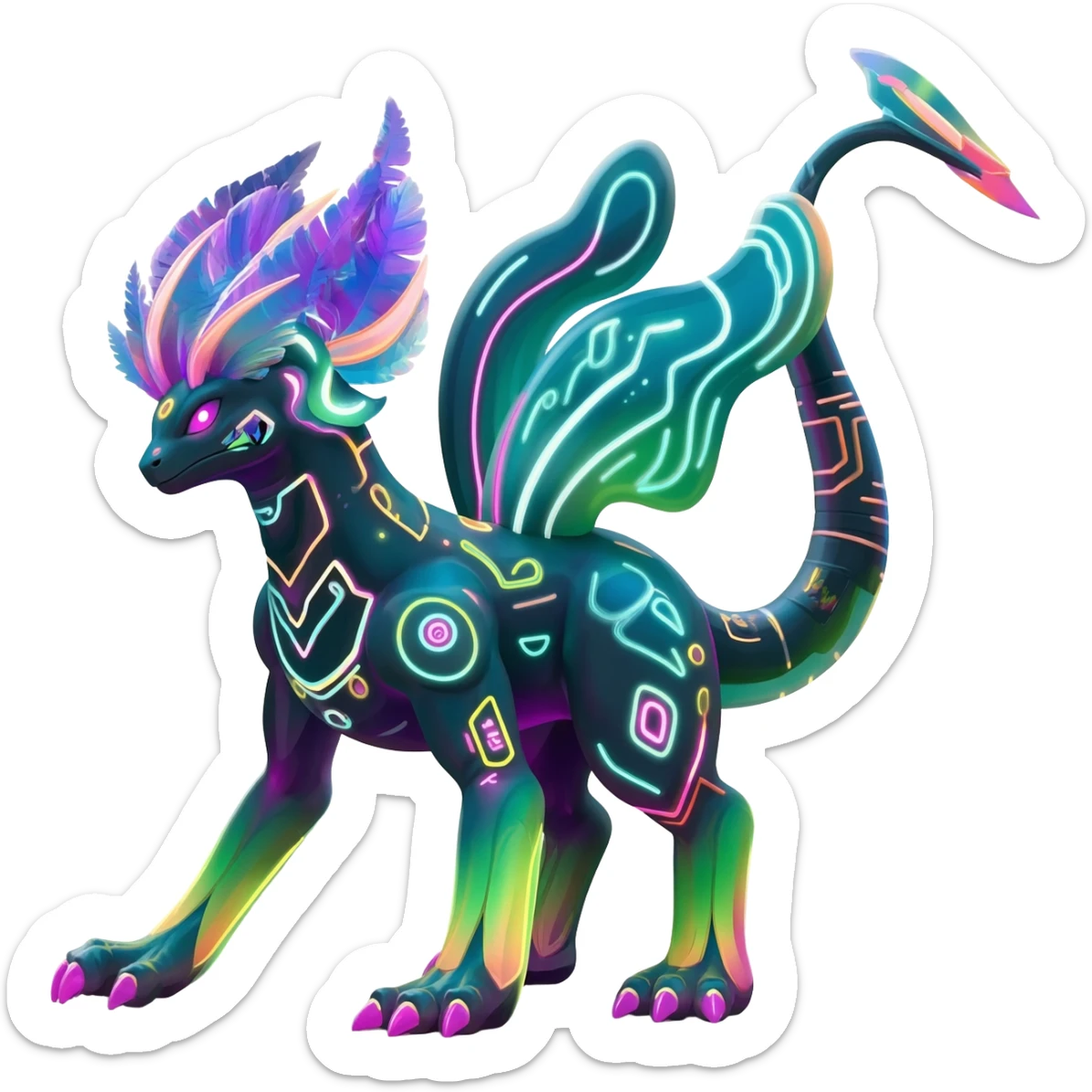 Tropical futuristic lush cool edgy neon Fionbri-Vernid-Elgyem-creature (full body) sticker