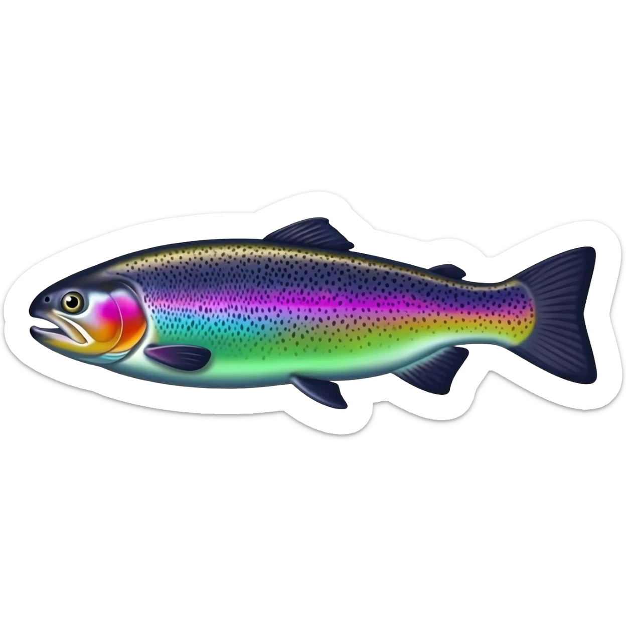 realistic rainbow trout fish bright saturated purple blue green yellow white with scales and black speckles sticker