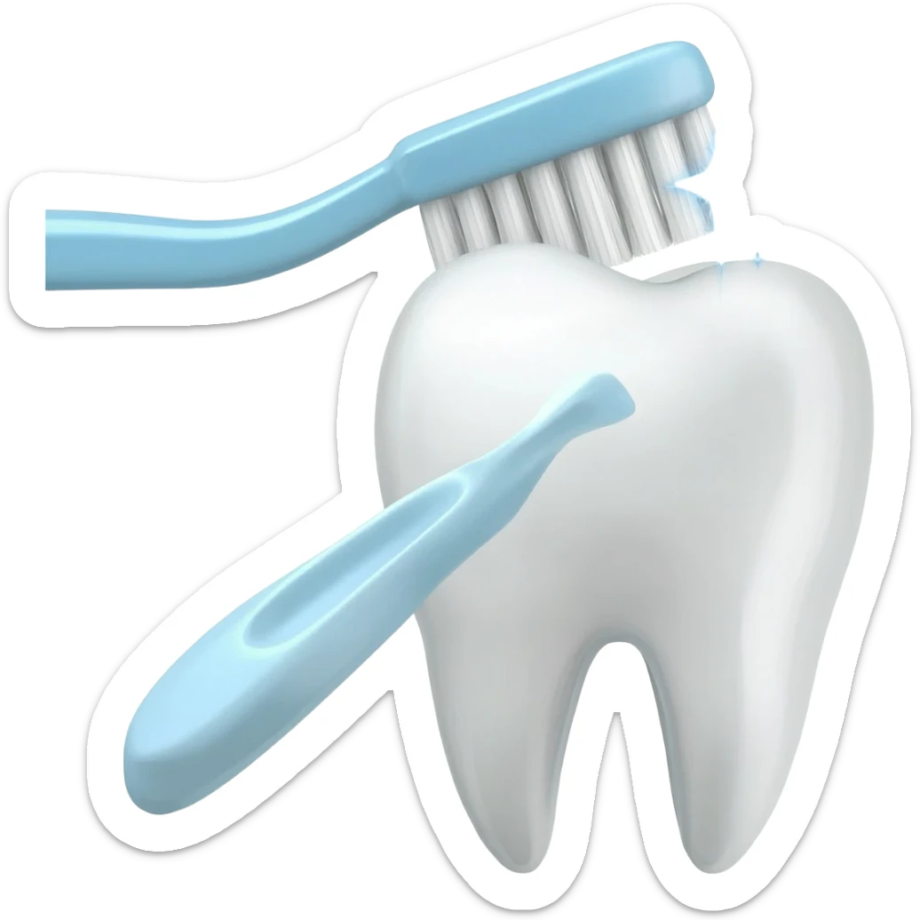 A tooth being brushed and giving off shinning stars from the crown sticker