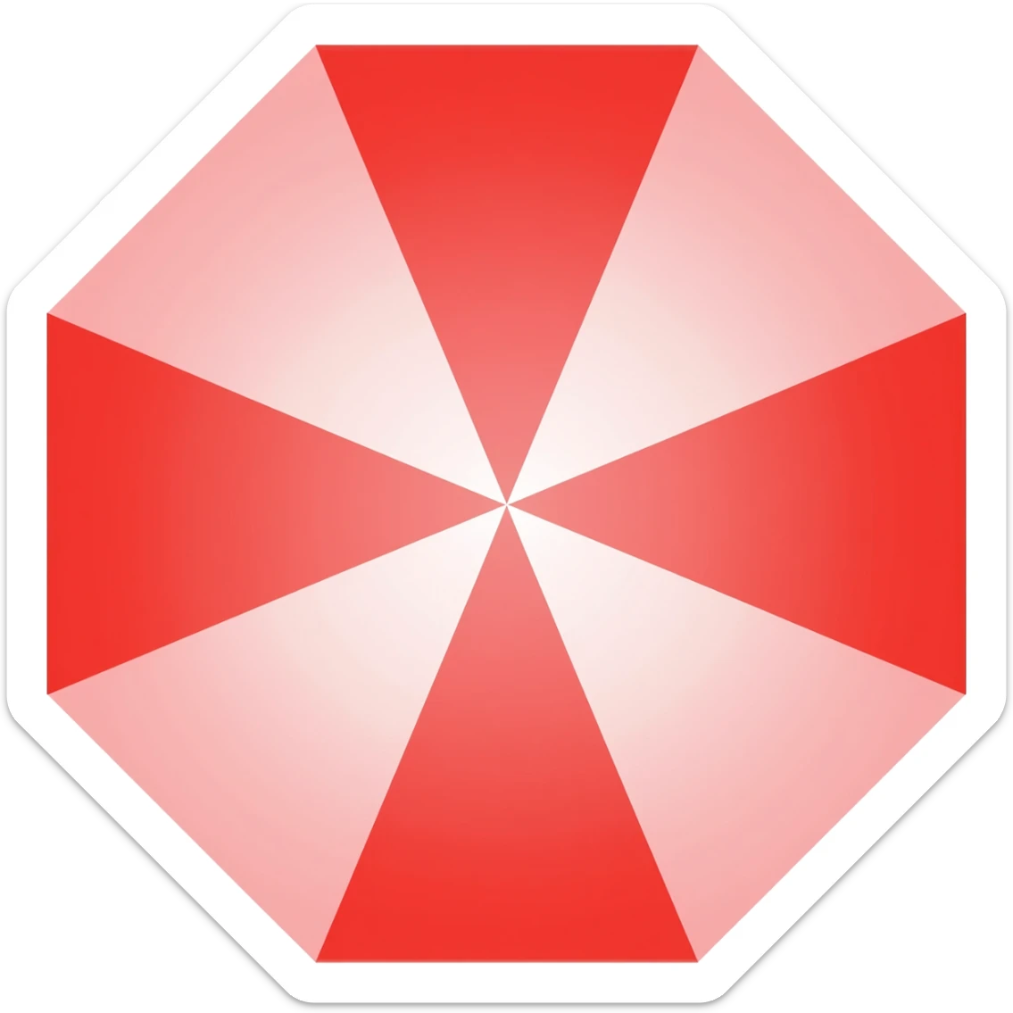 an iconic, minimalist emblem featuring a bold, geometric octagon divided into eight alternating red and white segments sticker