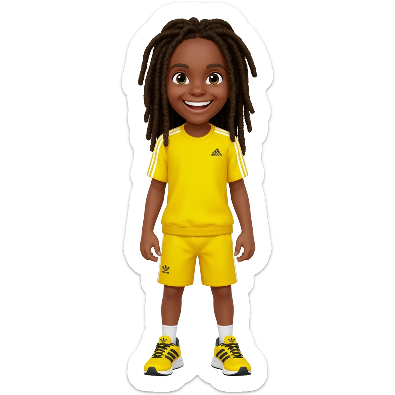 African American girl with long dreadlocks in yellow adidas workout clothes and trainers looking excited sticker