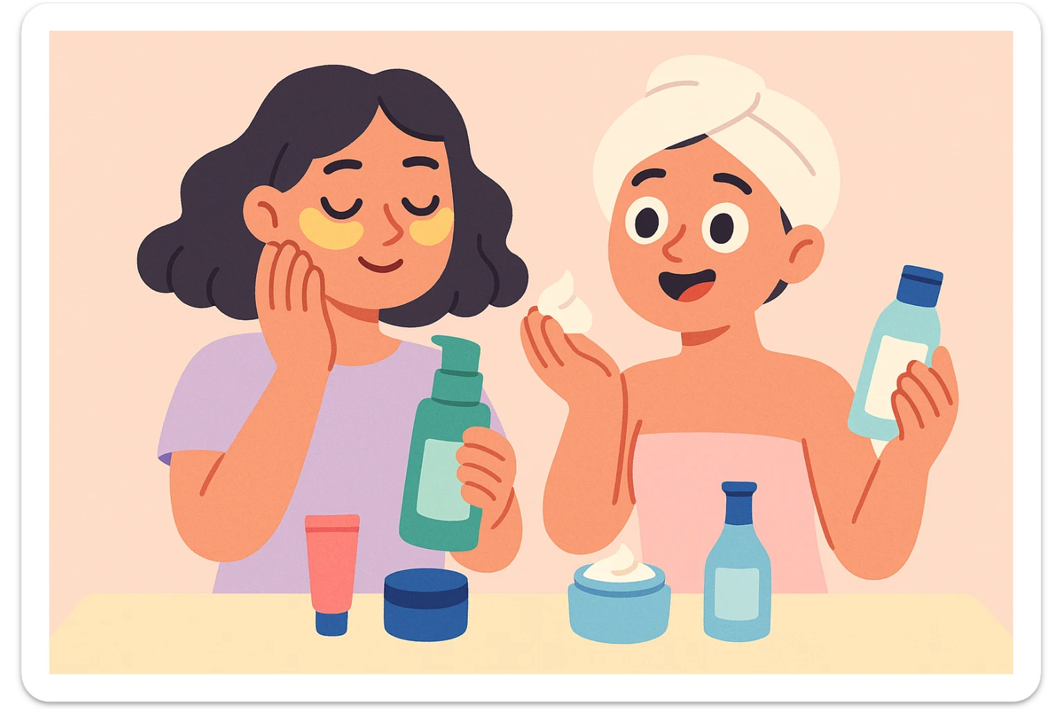 under eye patches, soft pastel colors, gentle, skincare illustration sticker