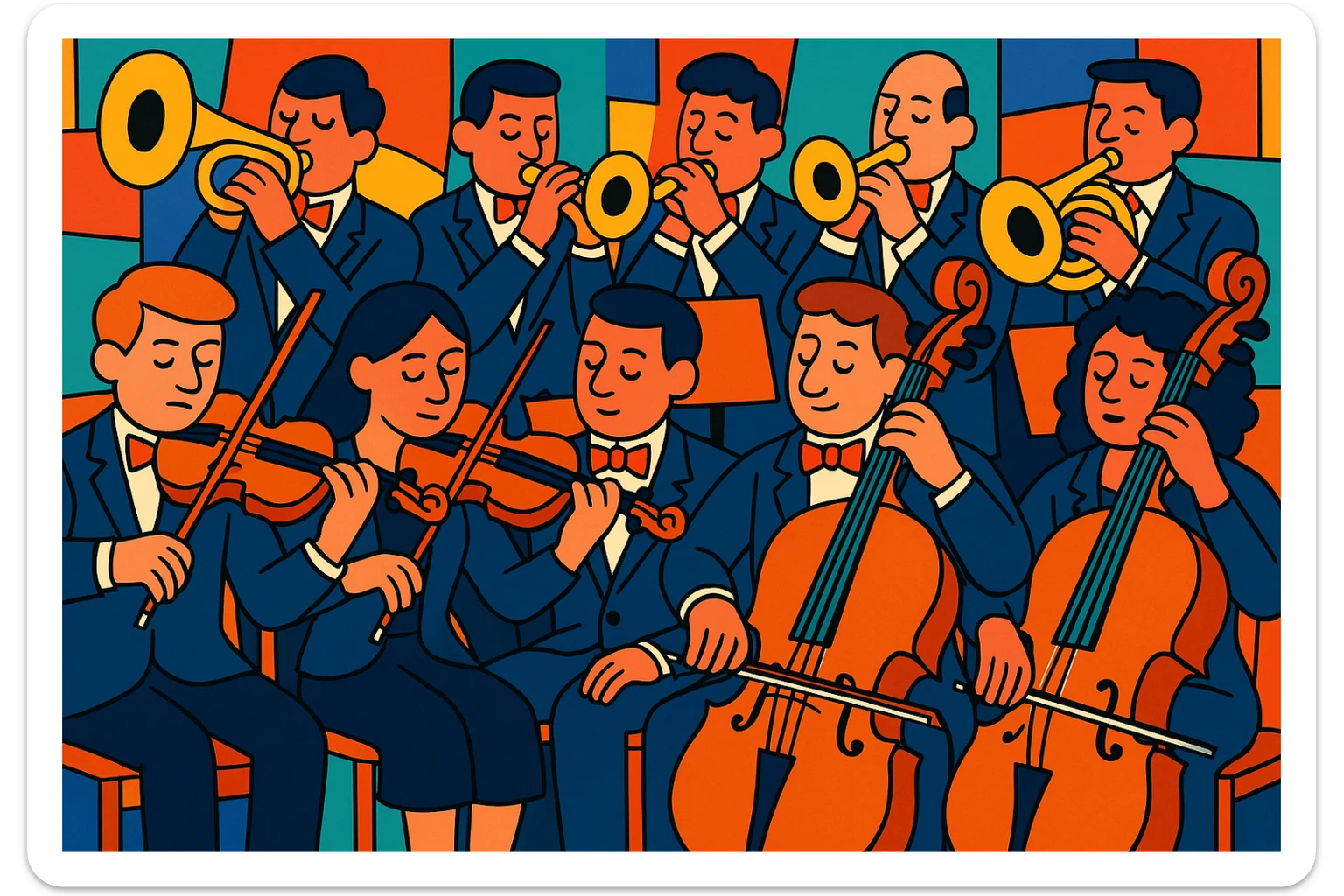 orchestra, vibrant cartoon style sticker