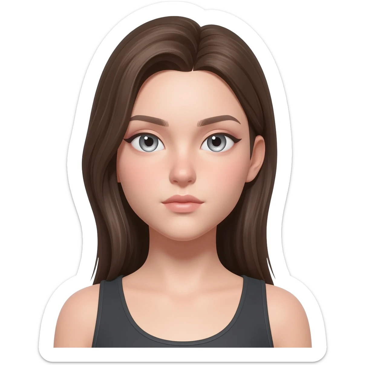 She is a cool and confident young woman with sparkling light gray eyes and fair, smooth skin. She is very beautiful. sticker