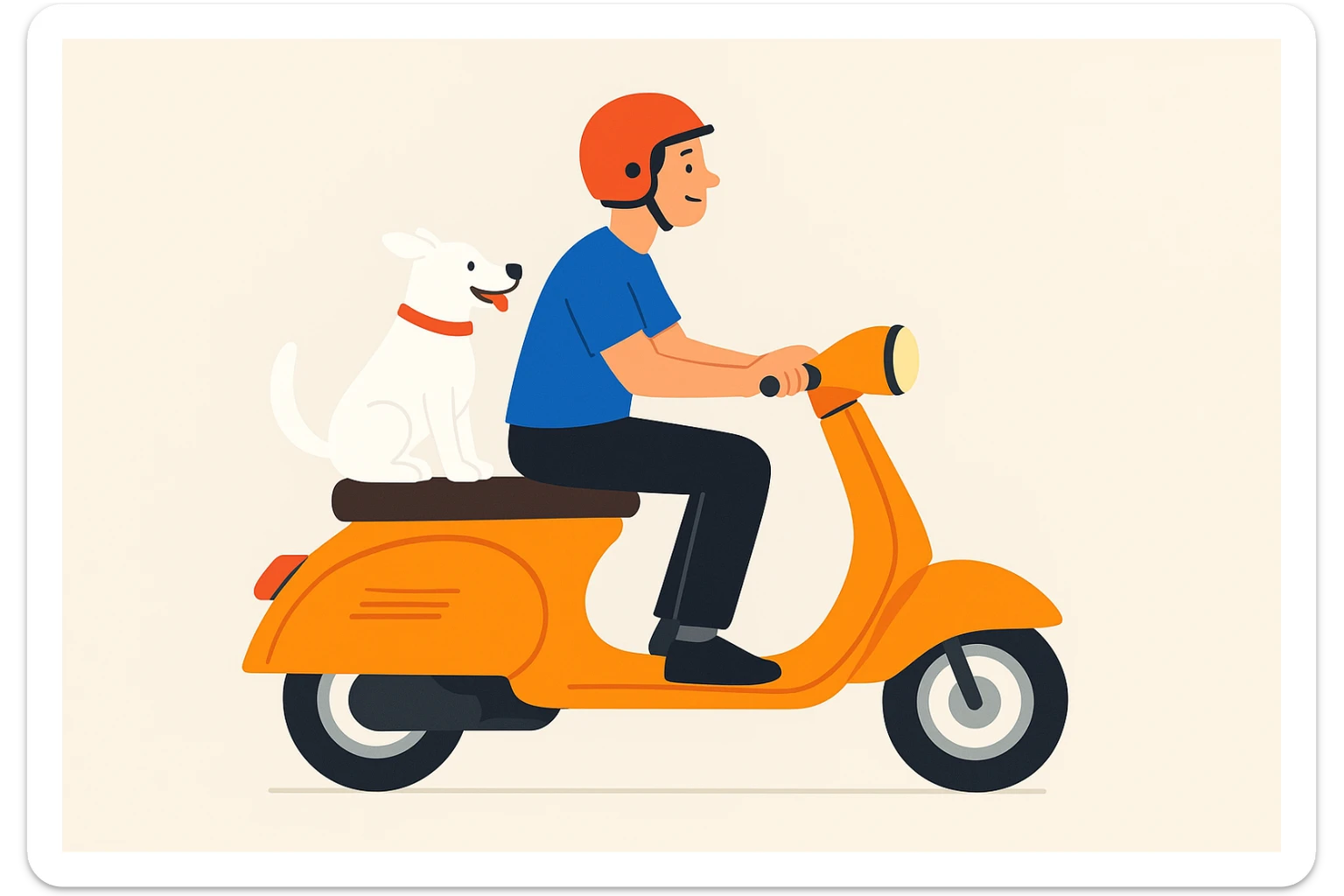 vector art of a man and his pet dog riding a vespa, for website design  sticker