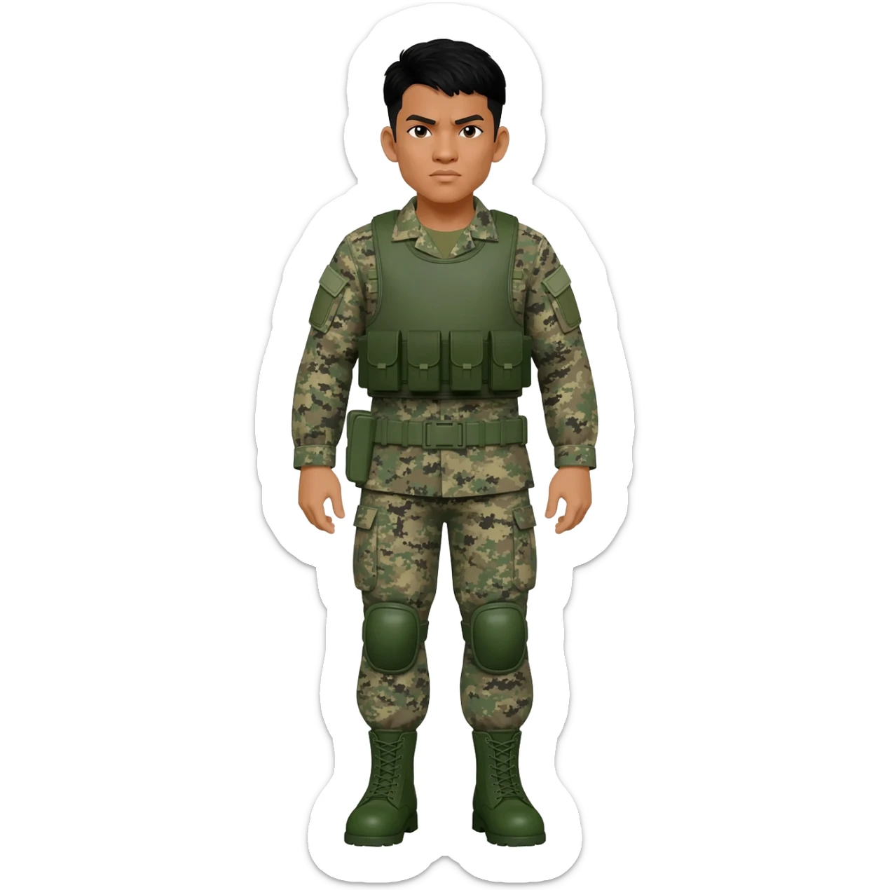 Filipino soldier bdu camo with green combat boots no plate carrier and no belt no knee pads sticker
