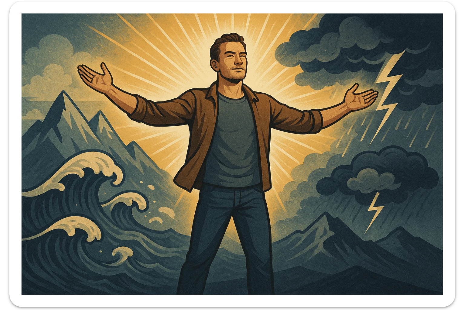 uomo che accoglie le sfide della vita e le supera senza paura sticker