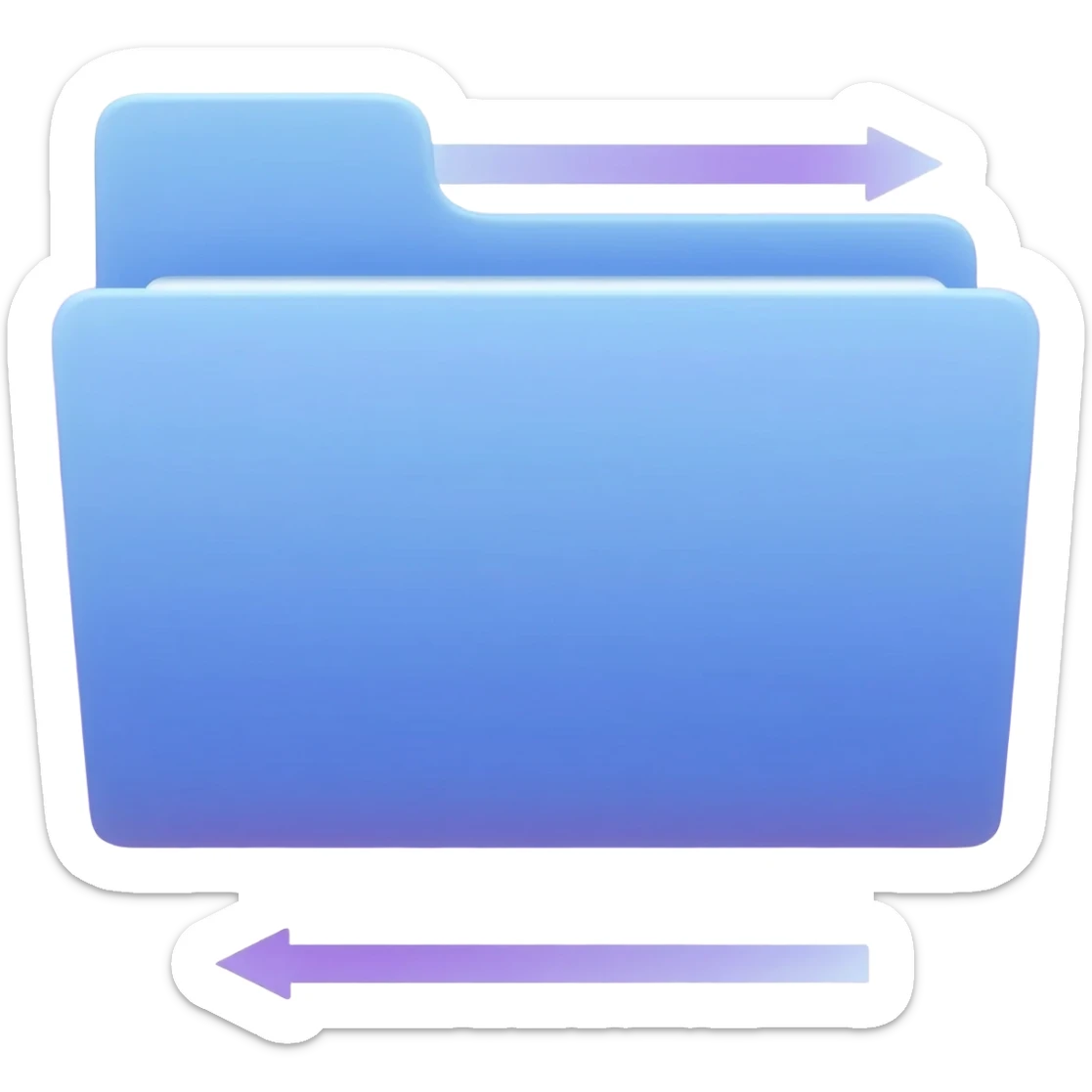 "A blue digital folder placed over a regular file folder, with a soft purple glow effect and an arrow indicating file upload and download with japan word." sticker