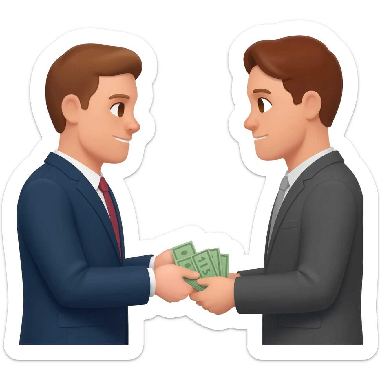 Intercambio de dinero entre dos hombres uno es un hombre de sticker