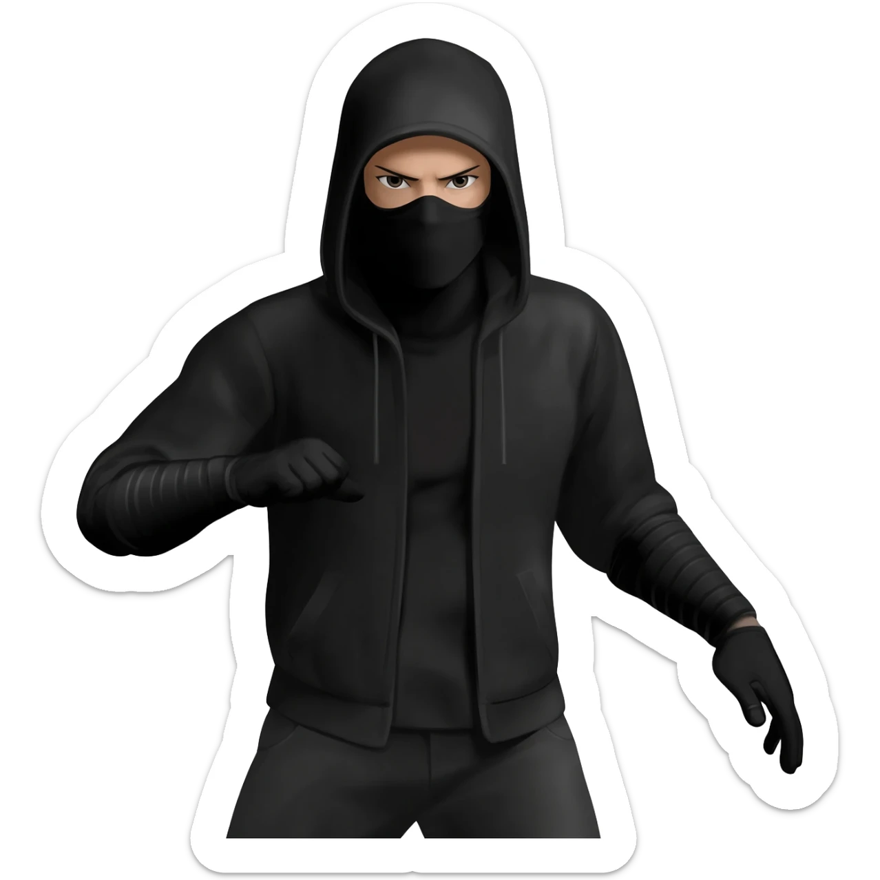Black male all black ninja style with black gloves black hoodie black masks full body sticker