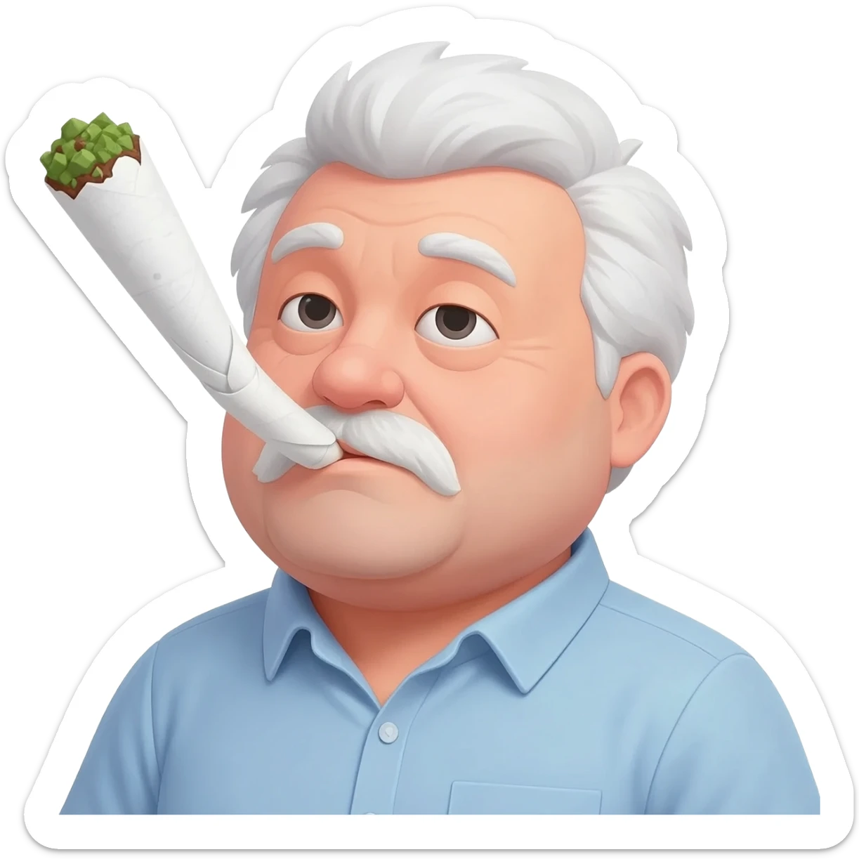 Chubby goofy looking middle aged  white guy Smoking A SUPER HUGE white and green smoking doobie sticker