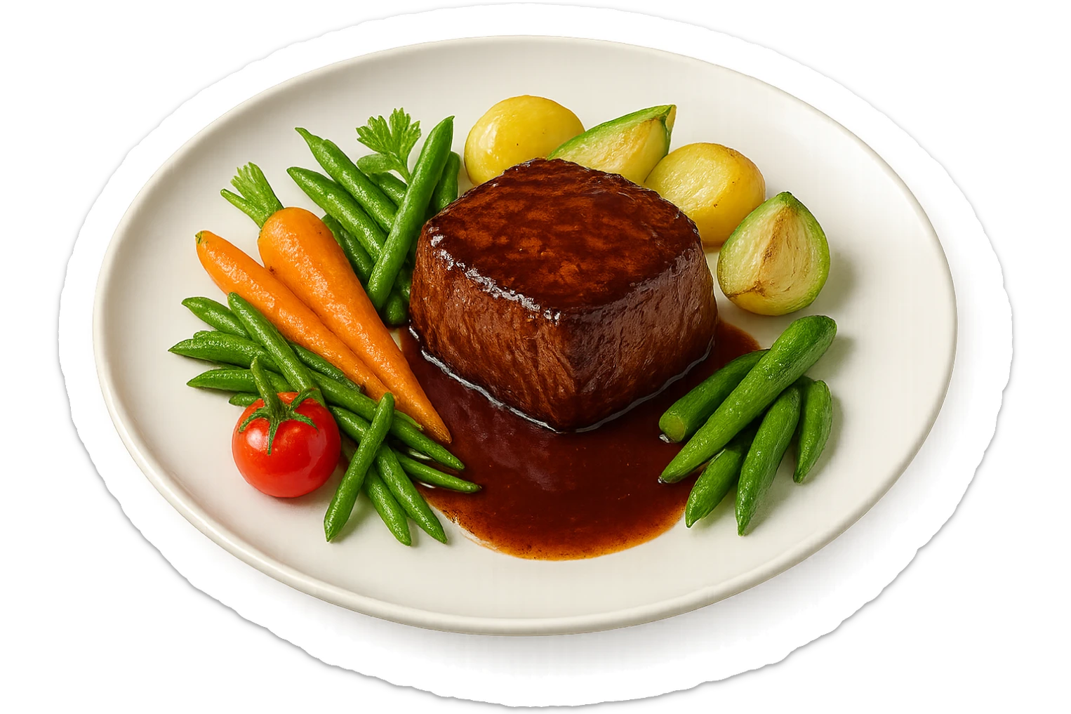 Manzo con verdure su un piatto sticker