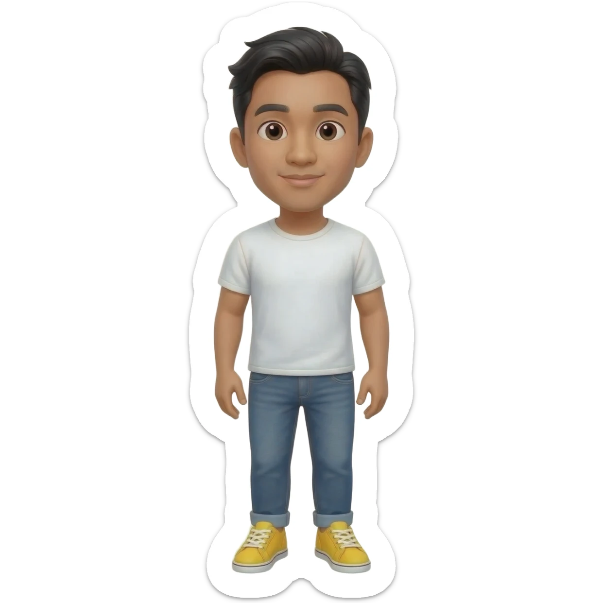 Filipino man white t-shirt denim jeans with yellow sneakers  sticker