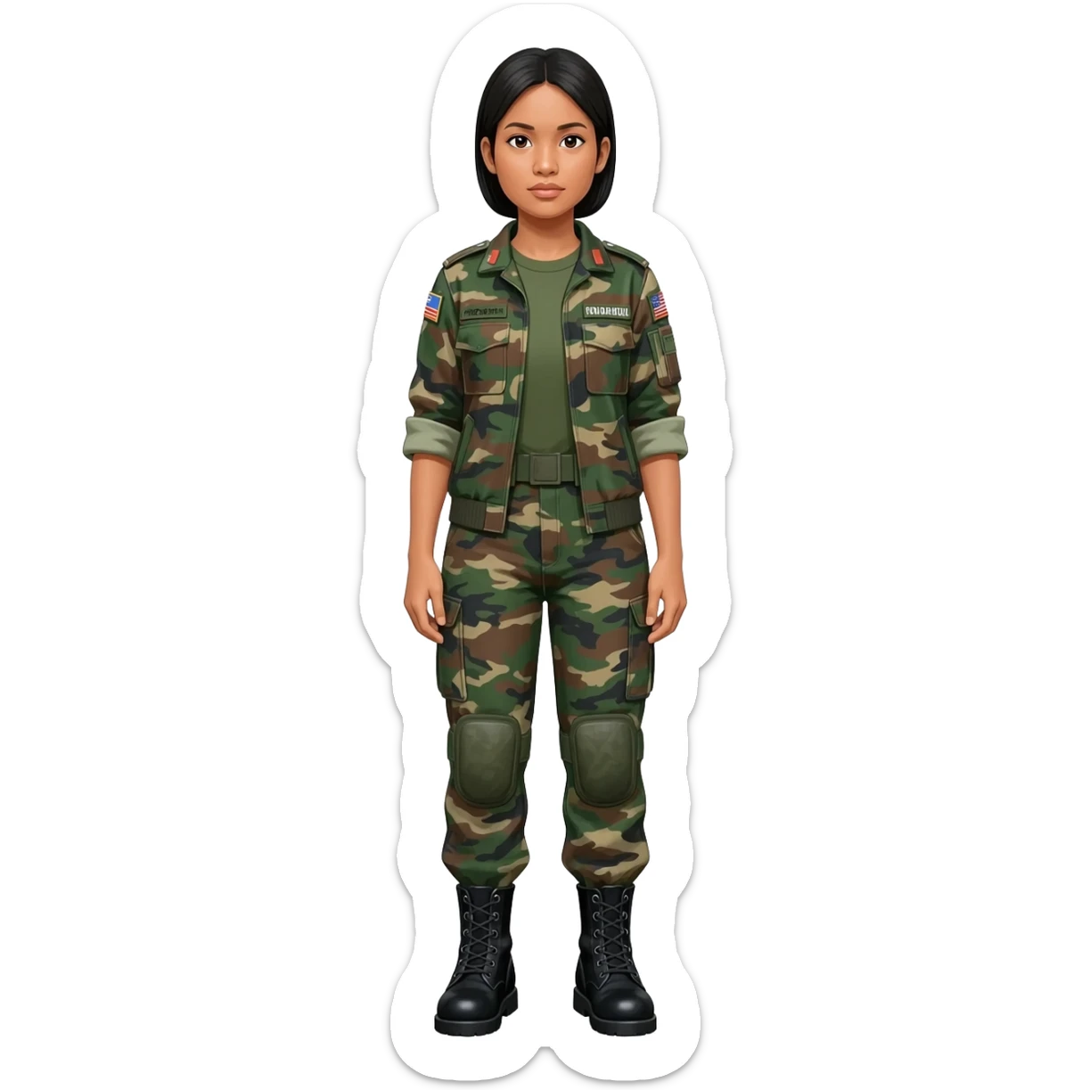 Filipino female soldier bdu 1990s with black combat boots without wearing bandolier sticker