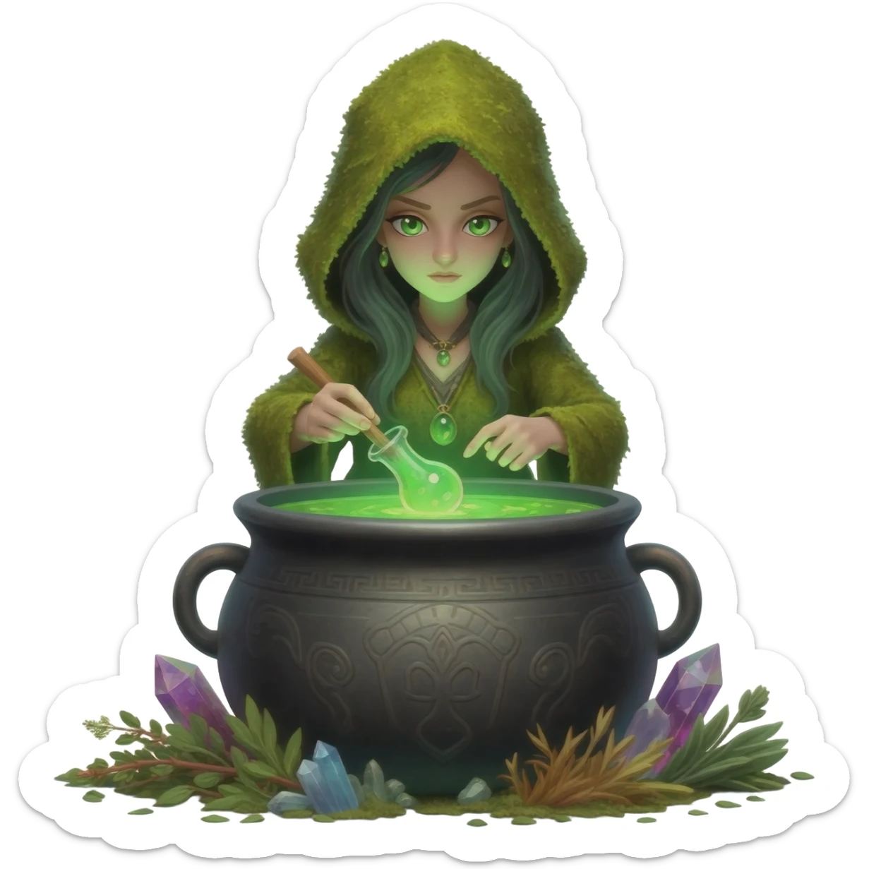 green witch cooking potion sticker