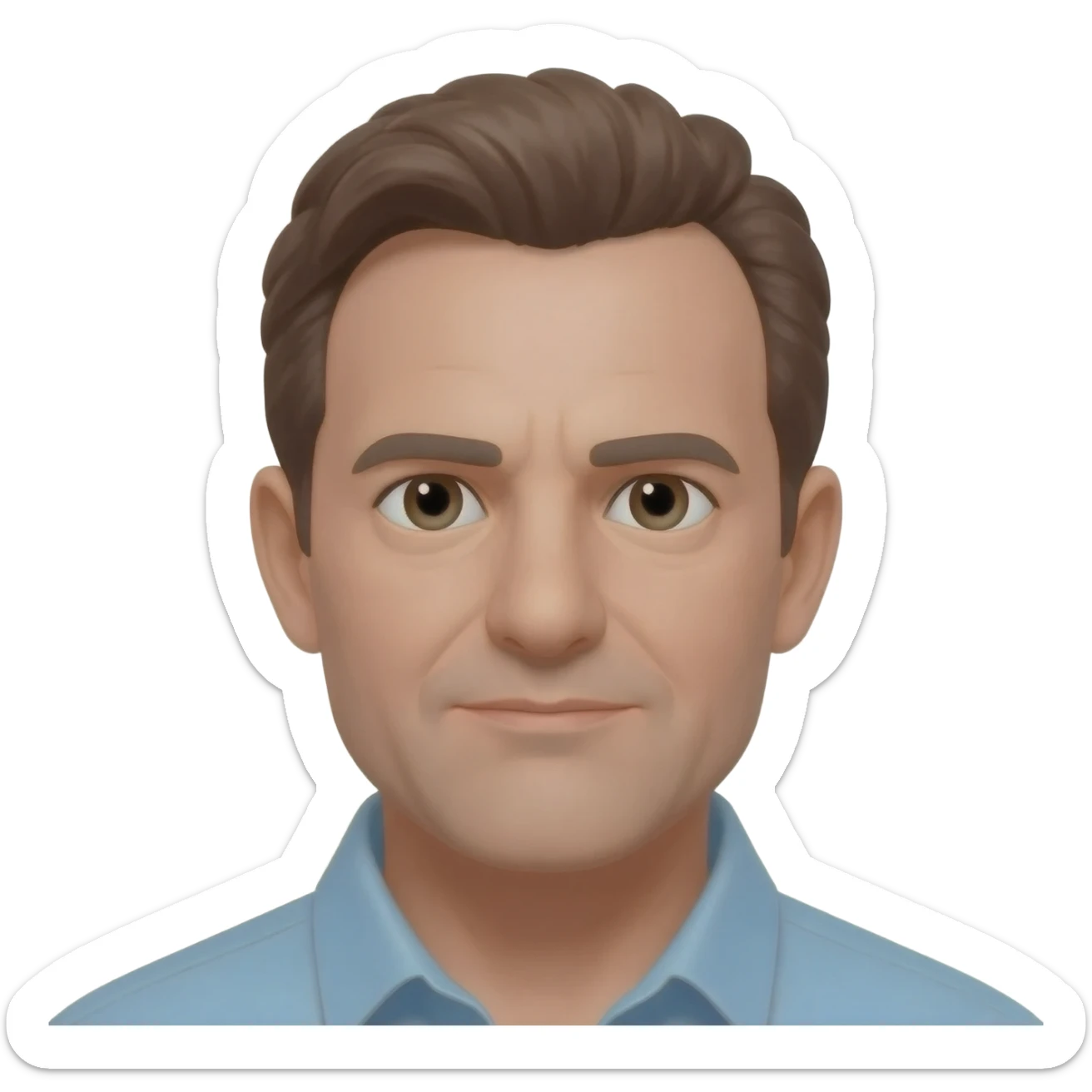 White man with brown hair in his 40’s balding and no mustache or facial. sticker