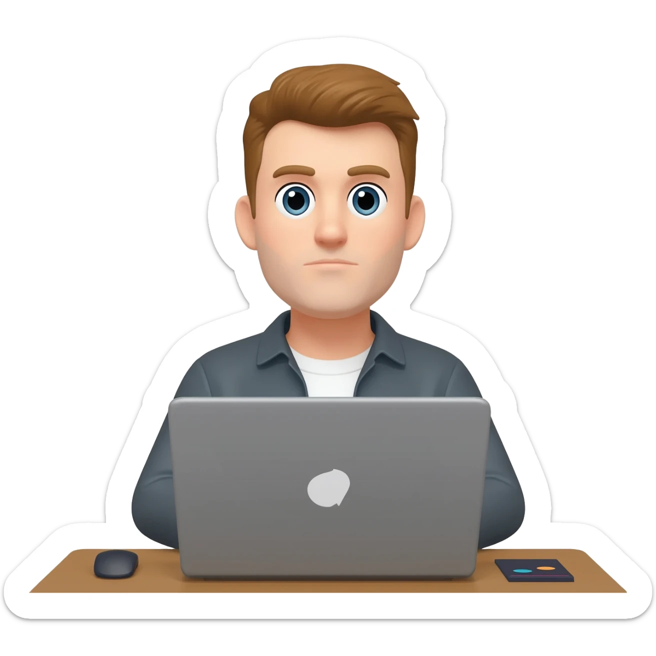 white man Video editor working on laptop with front view sticker