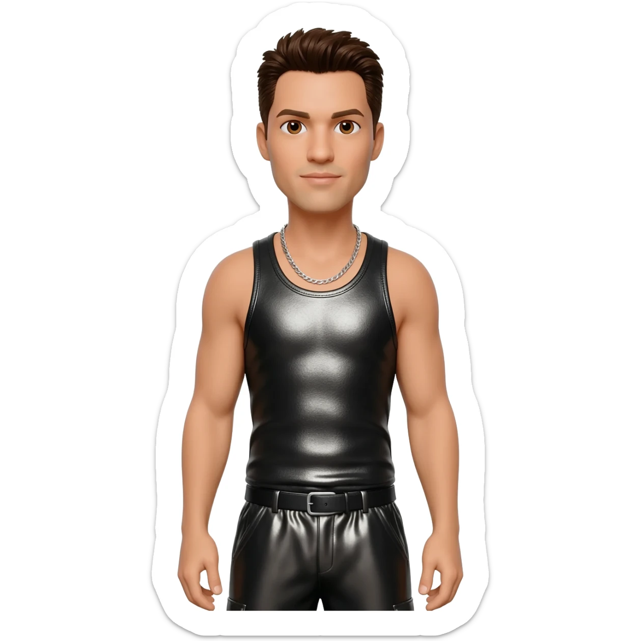 Jordan Knight from NKOTB with brown eyes, dark brown hair, black metallic tank top, black metallic baggy pants, silver necklace sticker
