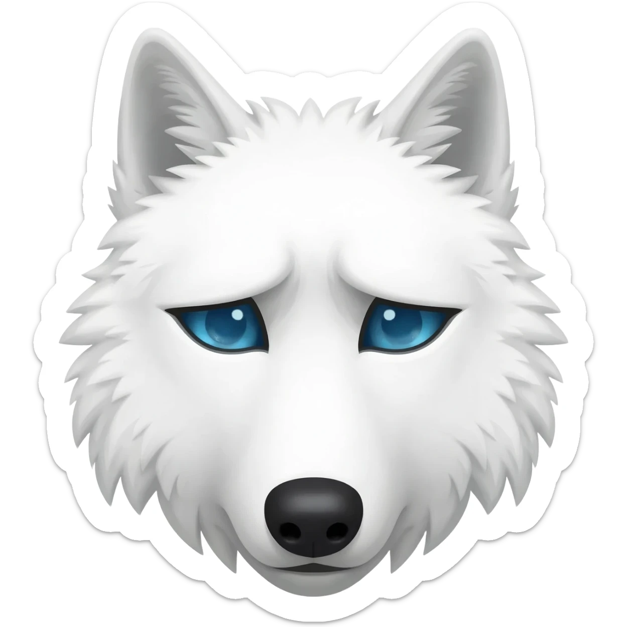 white wolf emoji with blue eyes and a sad expression sticker