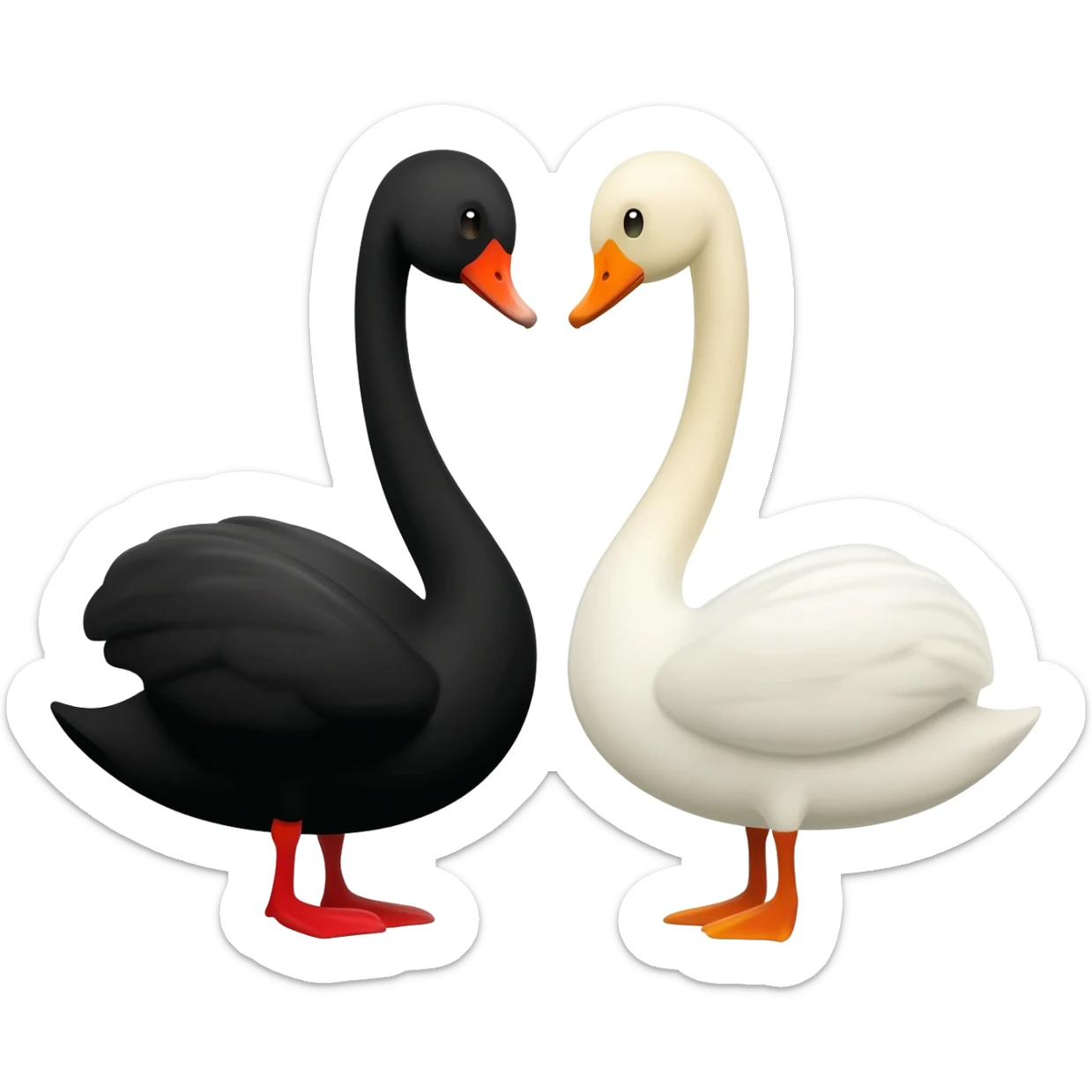 Black swan and white swan love swan looking to each other sticker