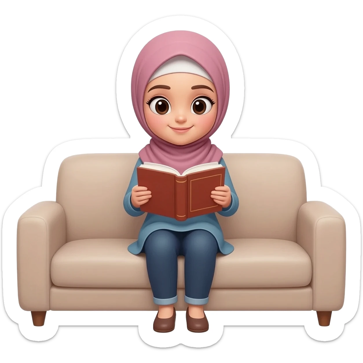 hijab girl reading books sitting on sofa sticker