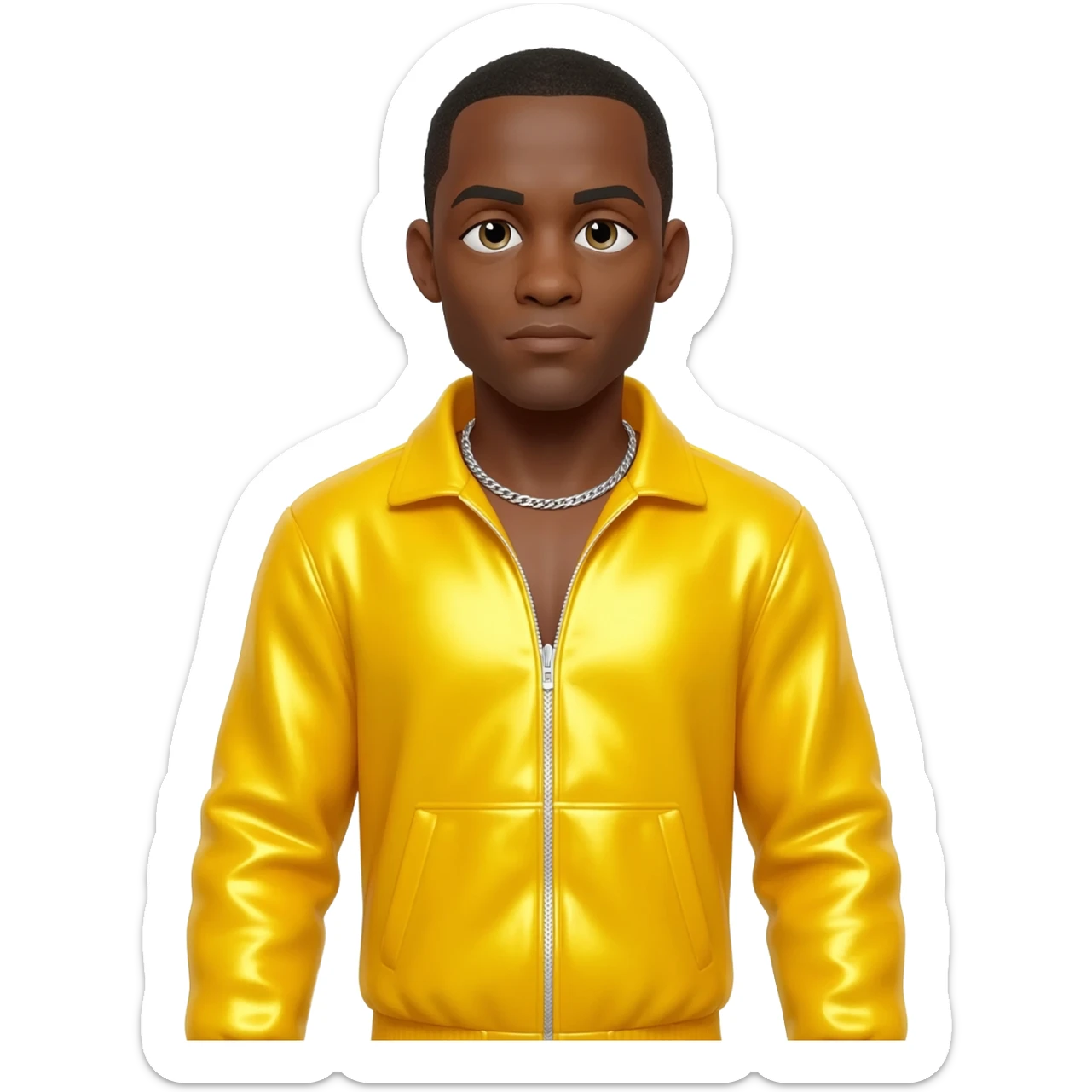 Ali G with yellow metallic tracksuit, silver necklace sticker