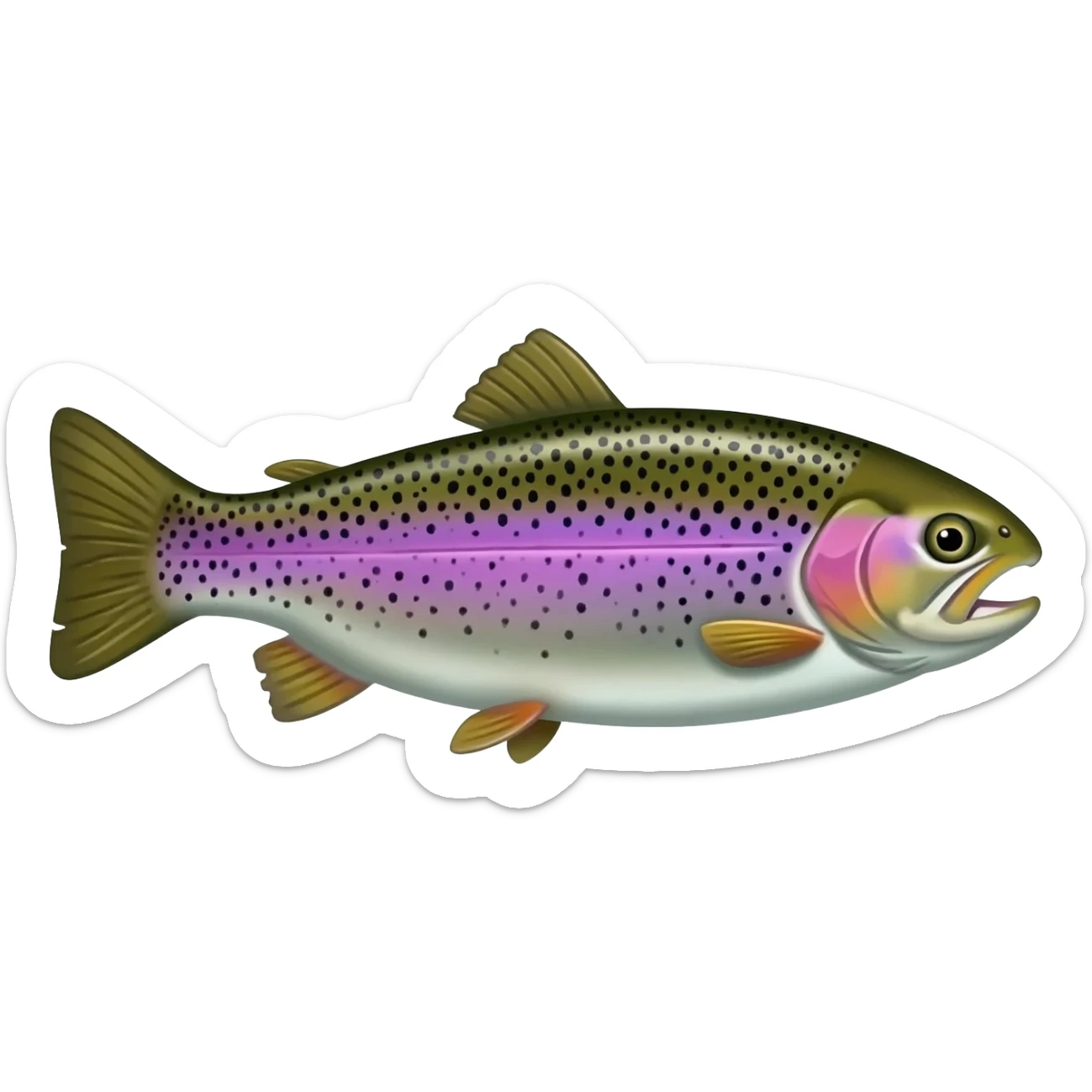 realistic rainbow trout fish bright purple blue green yellow white with black speckles sticker